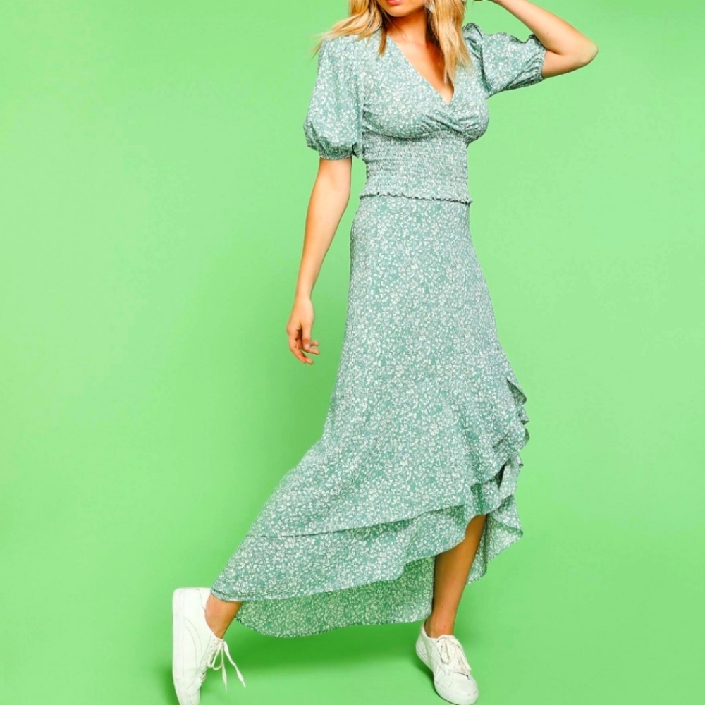 1.STATE Neo Renaissance Floral Skirt Fresh Grass